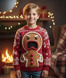 economico -Natale Ragazzi 3D Omino di marzapane Maglione di Natale brutto regalo di Natale Felpa Manica Lunga Stampa 3D Autunno Inverno Moda Festa Bambini 4-12 Anni Girocollo All'aperto Quotidiano Vestibilit