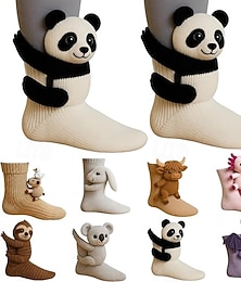 abordables -Chaussettes d'animaux en tricot 3D, chaussettes d'animaux amusantes crochetées à la main, chaussettes d'hiver en coton, amusantes &adorables cadeaux de Noël pour les filles & femmes