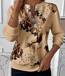 abordables -Mujer Sudadera Sudaderas con cremallera Cremallera Estampado Floral Graphic Abstracto Moda Casual Manga Larga Cuello Barco Tops regulares Calle Uso Diario Azul Marino Fucsia Caqui Otoño Invierno
