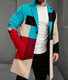 economico -Per uomo Geometrico Blocco di colori Giacca Leggera Cappotto Caldo Casual Affari Quotidiano Stampa 3D Bottoni Tasca Frontale Primavera Autunno Inverno Dentellato Manica Lunga Blu 1 Rosso Blu