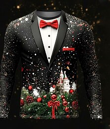 halpa -Christmas Miesten Jouluasuste Smokki T-paita Pitkähihainen T-paita 3D-tulostus Tiukka pyöreä kaula-aukko Paita Muoti Perus 3D Katu Kausaliteetti Päivittäin Musta 1 Kesä Kevät Vaatetus S M L XL XXL