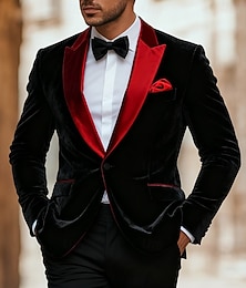olcso -Férfi Blézer dzseki Tuxedo Előírásos Esküvő Karácsony Zseb Karácsony Buli Ősz & tél Minden évszak Bársony Egyszínű Alap Egysoros egy gombos Sportkabát Fekete