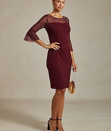 preiswerte -Damen Midikleid Etui-Kleid Elegant Normale Passform Einfarbig Halbarm Rundhalsausschnitt Burgunderrot