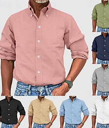 baratos -Homens Camisa Social Saia camisa de botão Tecido O negócio Diário Preto Branco Amarelo Rosa Manga Longa Aberto para a Lateral Verão Primavera Roupa