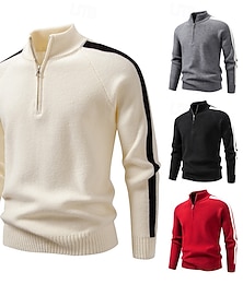 abordables -Homme Pull Pull à quart de zip Côtelé Tricoter Hauts Réguliers Tricoté Coupe ajustée Uni Col montant Tricots Contemporain Affaires Occasionnel Vêtement Tenue Automne Noir Rouge M L XL