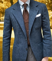 voordelige -Voor heren Tweed blazer Inkeping kraag Retro vintage Visgraat Blazer blauw Grote maten Enkele rij knopen met twee knopen
