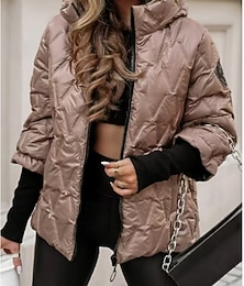 abordables -Mujer Anorak Cómodo Transpirable Cremallera Casual Plano Vacaciones Calle Casual Ropa Cotidiana Cremallera Regular Con Capucha Ajuste regular Manga Larga Ropa de calle Negro Blanco Color Camello