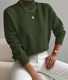 levne -Dámské Svetr Rolák Elegantní Vinobraní Módní Pevná barva Rýhovaný Rolák Pletený Dlouhý rukáv Běžné topy Plést Škola Venkovní Domů Světlá růžová Armádní zelená Jaro Podzim