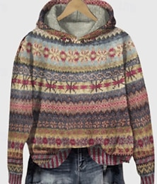 levne -Dámské Vánoční svetr Fair Isle svetr Svetr Svetr Fair Isle Šik ven Na běžné nošení Květinový Kapuce Pletený Tisk Dlouhý rukáv Běžné topy Plést Venkovní Denní Dovolená Hnědá Podzim Zima