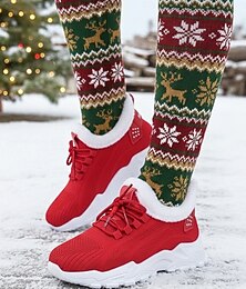 levne -Dámské červené sportovní tenisky s fleecovou podšívkou - teplé, prodyšné běžecké boty na zimu, Vánoce, cestování i běžné nošení