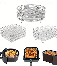 olcso -3 szintes rozsdamentes acél légkeveréses fritőz tartozékkészlet – egymásra rakható tálcák sütőhöz és légkeveréses fritőzhöz, mosogatógépben mosható, ideális egészséges főzéshez, ünnepi sütéshez és