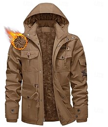 economico -Per uomo Bandiera degli Stati Uniti Giacca in Pile Giacca Cargo Giacca a vento Calore Termico Casual Militare All'aperto Campeggio & Escursionismo Ricamato Cappuccio Rimovibile Con cappuccio Inverno