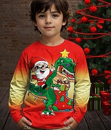 ieftine -Crăciun Băieți 3D Mos Craciun Dinozaur Tricou Manșon Lung Primăvară Toamnă Modă De Bază Copii 4-12 ani Stil Nautic În aer liber Casual Zilnic Fit regulat