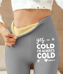 baratos -Mulheres leggings forradas de lã Calças de lã Leggings Básico Casual Comprimento total Cintura Alta Letra Térmico / Quente Confortável Engrossar Com Stretch Ao ar livre Casual Diário Preto Rosa Azul