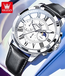 abordables -La nouvelle montre d'affaires pour hommes de la marque Olevs avec un petit affichage lumineux des phases de lune à trois aiguilles, un chronographe multifonctionnel à trois yeux, une montre à quartz