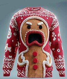 abordables -Femmes Pull Quotidien Occasionnel Graphique père Noël Côtelé Col ras du cou Tricoté Imprimé manche longue Hauts Réguliers Tricoter Extérieur Week-end Rouge Orange Automne Hiver