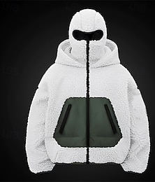 economico -Per uomo Felpa con cappuccio Felpa con cappuccio a zip intera Felpa con cappuccio e zip Felpa con cappuccio in pile Sherpa Nero Bianco Grigio scuro Con Cappuccio Blocco di colori Con zip Patchwork