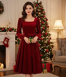 preiswerte -A-Linien-Kleid Swing-Kleid Ausgefallenes Weihnachtskleid Damen Retro Vintage 1950er Samt Muster Festkleidung Erwachsene Weihnachten Neujahr Retro-Mottoparty Abendkleidung Kleid