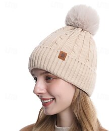 billige -Dame Hatt Vinterhatter Brimless hatter Vindtett Varm Gate Daglig Helg Strikket Ren farge