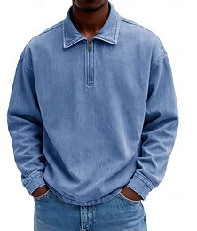 Недорогие -Муж. Хлопковая рубашка поло Повседневные Хенли Длинный рукав Сплошной цвет Винтаж Старинный Ретро Весна Осень Все сезоны Свободное облегание