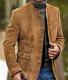 رخيصةأون -رجالي سترة من جلد الغزال الصناعي جاكيت كاجوال عطلة مناسب للبس اليومي الدفء جيب الخريف الشتاء سهل موضة كلاسيكي Lapel عادية كاكي فاتح أسود أزرق البحرية كاكي خضار العسكري جاكتس