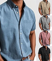 preiswerte -Herren Hemd Freizeithemd Knopfhemd Schwarz Weiß Rosa Rote Marineblau Kurzarm Einfach Revers Lässig Täglich Fronttasche Bekleidung Elegant Mode Lässig