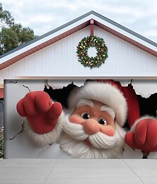 abordables -Cubierta de puerta de garaje navideña, Papá Noel atravesando la pared, gran fondo colgante para exteriores, pancarta de pared navideña, decoración festiva para patio, hogar, fiesta en 3D, escena