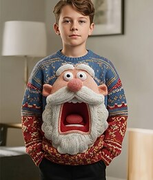 economico -Natale Ragazzi 3D Babbo Natale Maglione di Natale brutto regalo di Natale Felpa Manica Lunga Stampa 3D Autunno Inverno Moda Festa Bambini 4-12 Anni Girocollo All'aperto Quotidiano Vestibilità regolare