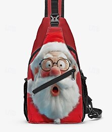 abordables -Sac bandoulière unisexe de Noël Père Noël, sac de poitrine à bandoulière festif avec imprimé dessin animé, sac à dos de voyage léger pour cadeau de vacances et usage quotidien