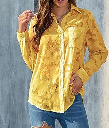 זול -בגדי ריקוד נשים חולצה חולצות שיפון פרחוני אלגנטית מסוגנן שרוול ארוך צווארון חולצה חולצות רגילות חגים ליציאה כיס הדפסת תלת מימד כפתורים שחור לבן צהוב ורוד מסמיק חום אביב סתיו