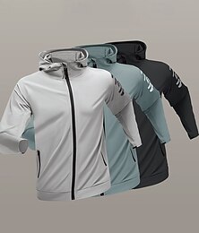 ieftine -Bărbați Αντιανεμικό Geacă de piele pentru alergare Jachetă cu fermoar complet Capișon Manșon Lung Topuri Îmbrăcăminte Atletică Mată Impermeabil Respirabil Sală de fitness Drumeție A face exerciţii