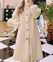 preiswerte -Damen Wintermantel Mantel Kunstpelzmantel Warm Bequem Tasche Knöpfe Mode Einfach Outdoor Urlaub Ausgehen Wochenende Lang Umlegekragen Lässiger Schnitt Langarm Oberbekleidung Beige Kaffee Herbst Winter
