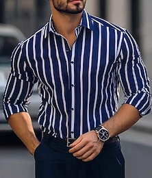 economico -Per uomo Camicia Camicia elegante Camicia a righe Camicia casual Camicia con Bottoni Strisce verticali Matrimonio All'aperto Nero Bianco Blu Manica Lunga Bavero Estate Primavera Abbigliamento