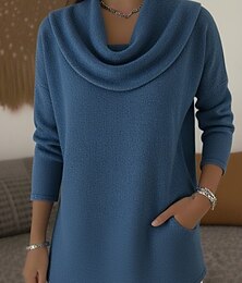 olcso -Női Blúz Tömör szín Stílusos Alkalmi Hosszú ujj Kámzsanyak Normál felsők Napi Fodrozott Zseb Rubin Medence Barna Tavasz Ősz Tél