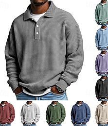 זול -בגדי ריקוד גברים חולצות פולו וופל חולצת גולף ספורט וחוץ קזו'אל דש שרוול ארוך סגנון רחוב מגניב אחיד סגנון קלאסי מרקם סתיו קיץ & אביב רגיל משמש שחור ירוק בהיר ירוק צבא כחול נייבי סגול חולצות פולו וופל