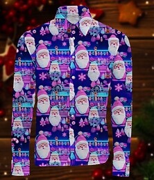 preiswerte -Weihnachten langarm Button-Down-Hemd Weihnachtsmann Grafik Neuartige Komisch für Herren Erwachsene 3D-Druck  für Weihnachten Karneval Neujahr Party