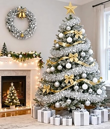 olcso -10 méteres (33 láb) karácsonyi ezüst bojtos girland – fémes függődekoráció karácsonyfára, lakberendezésre és ünnepi partikra, ünnepi szezonális dekoráció
