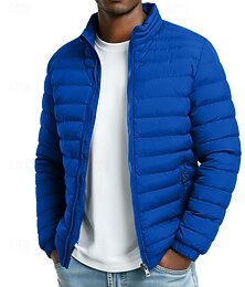 Недорогие -Муж. Пуховик Куртка переходного периода Стеганая куртка Полный почтовый индекс на открытом воздухе Повседневные Короткая Классика С защитой от ветра Легкость Зима Весна & осень Сплошной цвет