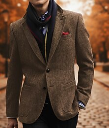 voordelige -Voor heren Tweed blazer Inkeping kraag Retro vintage Visgraat Blazer Zwart Bruin Donkerblauw Grote maten Enkele rij knopen met twee knopen
