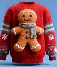 abordables -Pull de Noël moche Homme Impression 3D Dessin Animé 3D Bonhomme en pain d'épices Pull Tricots Col Rond Occasionnel Vacances Quotidien Festival Impression 3D Tricot Garder au chaud manche longue