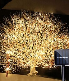 رخيصةأون -أضواء شلال شمسية أضواء LED سلسلة شجرة على شكل ذيل حصان أضواء خيالية 2م 200LEDs 8 أوضاع إضاءة تزيين حديقة الشرفة
