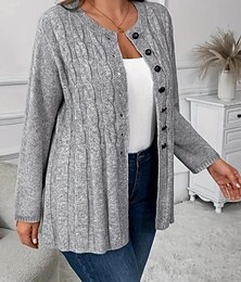 halpa -Naisten Neulos Neule Katutyyli Vapaa-aika Yhtenäinen väri Tiukka pyöreä kaula-aukko Napit Kudottu Pitkähihainen Tavalliset topit Neuloa Päivittäin Bile Viikonloppu Harmaa Syksy Talvi