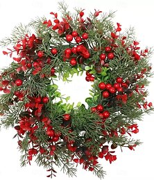 economico -ghirlanda natalizia con bacche rosse – ghirlanda di eucalipto e foglie di agrifoglio, perfetta per decorazioni di porte, finestre e feste, ideale per decorazioni natalizie e di Capodanno