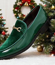 economico -Mocassini da uomo in similpelle con passanti decorativi dorati: eleganti scarpe per le feste di Natale per uomini alla moda
