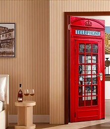 abordables -Housse de porte de Noël, motif cabine téléphonique rouge, rideaux d'entrée de vacances, rideau décoratif à thème hivernal pour la maison, le salon, la chambre à coucher, décoration de porte de fête de