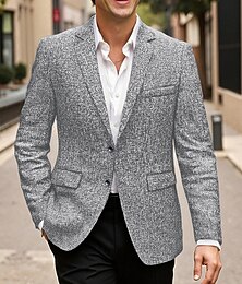 abordables -Homme Blazer Affaires Cocktail Fête de mariage Mode Occasionnel Printemps Automne Polyester Uni Avec Poches Boutons Confortable Simple Boutonnage veste Noir bleu marine Gris