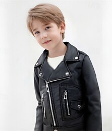 billiga -Barn Pojkar Svart skinnjacka Jakke Ytterkläder Slät Långärmad Dragkedja VATTENTÄT Vindtät Täcka Dagligen Mode Ledigt Svart Vår Höst 4 år +