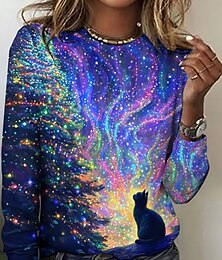 abordables -Noël Femmes T-shirt Graphique Animal Arbre de Noël Mode Occasionnel manche longue Col ras du cou Hauts Réguliers Quotidien Week-end Imprimé Bleu Dorée Vert Été Printemps Automne Hiver