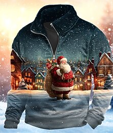 abordables -Noël Homme Père Noël 3D Sweatshirt Sports Mode Fermeture éclair Maison Soirée Travail Bleu 1 Bleu 2# Zip Up Automne Toutes saisons Designer