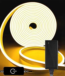 Недорогие -Светодиодные неоновые гирлянды длиной 32,8 фута, теплые белые светодиодные ленты с регулировкой яркости, гибкие силиконовые водонепроницаемые неоновые ленты для спальни, гостиной, кухни, для улицы, постоянного тока 24 В (адаптер питания в комплекте)